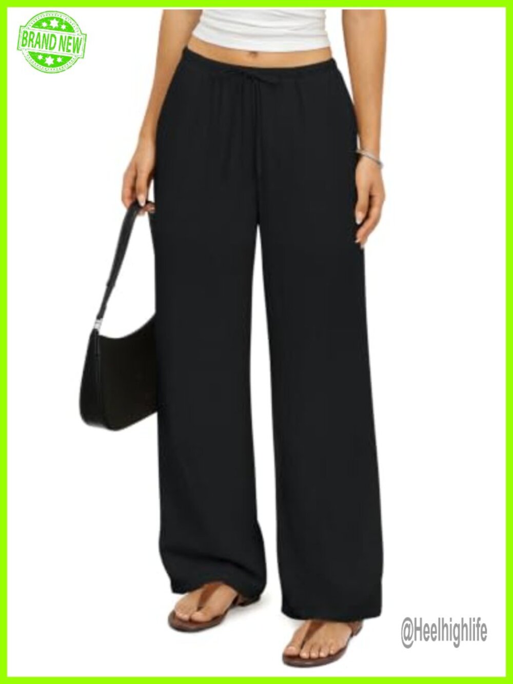 High Waisted Wide Leg Linen Blend Palazzo Pants Drawstring Summer